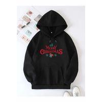 Yılbaşı Merry Christmas Baskılı Oversize Kapüşonlu Sweatshirt Hoodie - Siyah