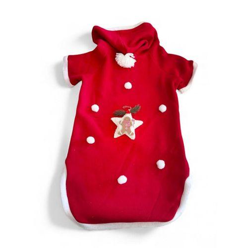 White Star Kırmızı Yılbaşı Köpek Kıyafeti | Noel Baba Kapüşonlu Polar Sweatshirt | Orta ve Büyük Irklar İçin