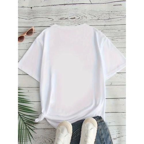 Baskılı Oversize Bisiklet Yaka T-shirt - Beyaz