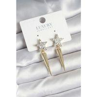 Pirinç Gold Renk Zirkon Taşlı Yıldız Model Çivi Kadın Küpe