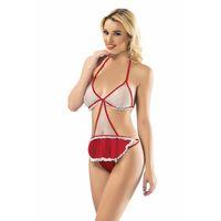 Beyaz Kırmızı Fileli Bodysuit - 4027