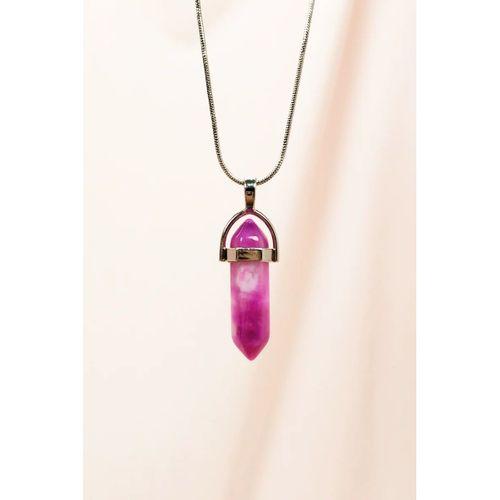 Pembe Akit Doğal Taşı Zincirli El Yapımı Tasarımlı Kolye Uç: 3,5 cm Zincir: 20 cm Kutulu