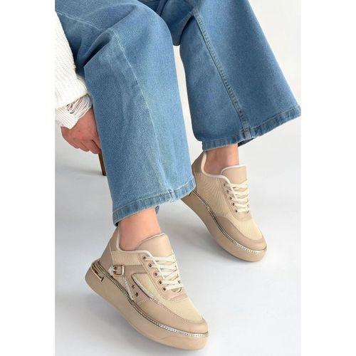 Junda Bej Cilt Bağcıklı Spor Ayakkabı