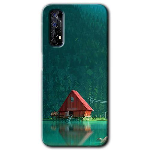 Realme 7 Kılıf Baskılı Kapak - House In Woods + 5D Tam Kaplayan Cam