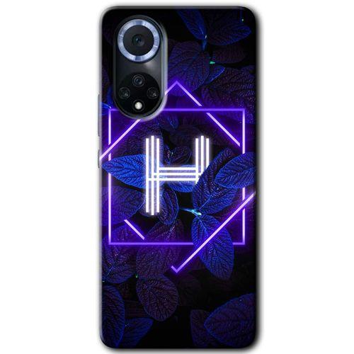 MRCİLETİSİM Huawei Nova 9 Kılıf HD Desen Baskılı Arka Kapak+Temperli Cam - Dark Neon Yaprak H Harfi