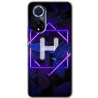MRCİLETİSİM Huawei Nova 9 Kılıf HD Desen Baskılı Arka Kapak+Temperli Cam - Dark Neon Yaprak H Harfi