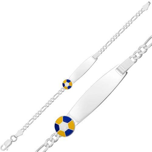 Kişiye Özel Sarı Lacivert Top Figürlü Gümüş Çocuk Künyesi