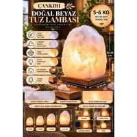 Çankırı 5-6 Kg Beyaz Doğal Kaya Tuzu Lambası Ahşap Kaideli Dekoratif Lamba