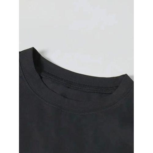 Baskılı Oversize Bisiklet Yaka T-shirt - Siyah