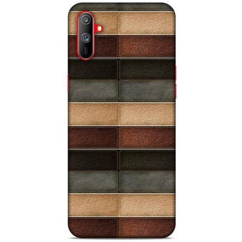 Oppo Realme C3 Kılıf Patchwork (20) Koruyucu Kılıf Bej Siyah
