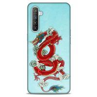 Oppo Realme XT Kılıf Dragons (22) Tam Koruma Kılıfı Ejderha Dövme Kırmızı