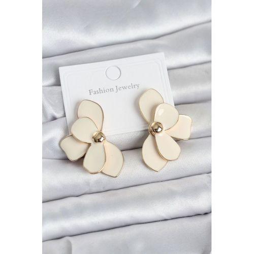 Krem Mineli Lotus Model Pirinç Kadın Küpe
