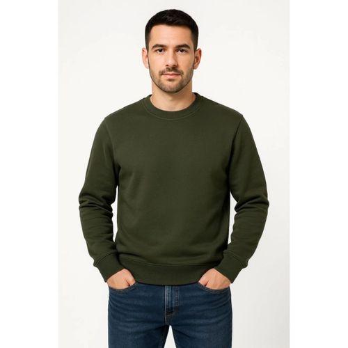 Erkek Üç İplik Düz Bisiklet Yaka SweatShirt - Haki