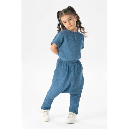 Kısa Kol Batı Yazlık Müslin Kız Çocuk Tshirt İndigo indg