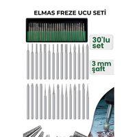 30 Parça Elmas Freze Ucu Seti - 3mm Şaft Profesyonel Gravür, Oyma ve Hassas Taşlama Seti