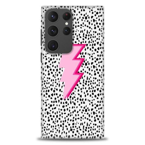Samsung Galaxy S23 Ultra Kılıf HD Baskılı Kılıf - Pembe Şimşek + Tam Ekran Koruyucu