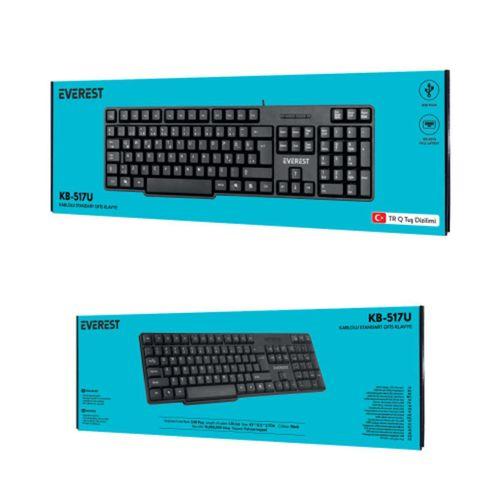 EVEREST KB-517U, USB Kablolu, Türkçe Q, Standart Klavye (Siyah)