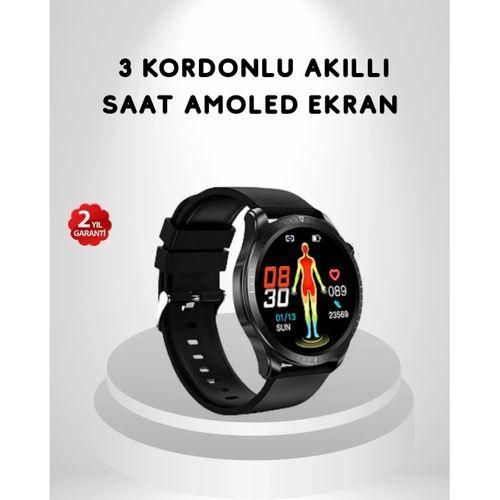 Amoled Ekranlı Akıllı Saat – 3 Kordon Seçenekli, Suya Dayanıklı, Kalp Atış Ve Uyku Takip Özellikli