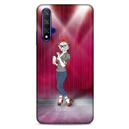 Huawei P Smart S Y8P Kılıf FunnyMaX (50) Shockproof Kılıf Koyu Pembe Kedi