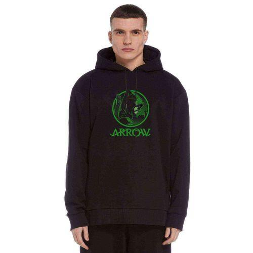 Arrow Baskılı Siyah Erkek Kapşonlu Sweatshirt