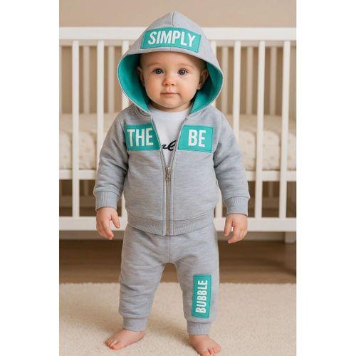 Simply Desenli Kapişonlu 3'lü Erkek Bebek Takımı