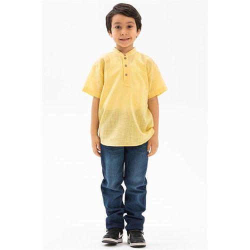 Kısa Kol Şantuklu Pamuk Bodrum Yazlık Erkek Çocuk Tshirt Sarı 3073