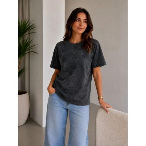 Batik Desenli Tişört Bisiklet Yaka Kısa Kol Regular Fit T-shirt - Siyah