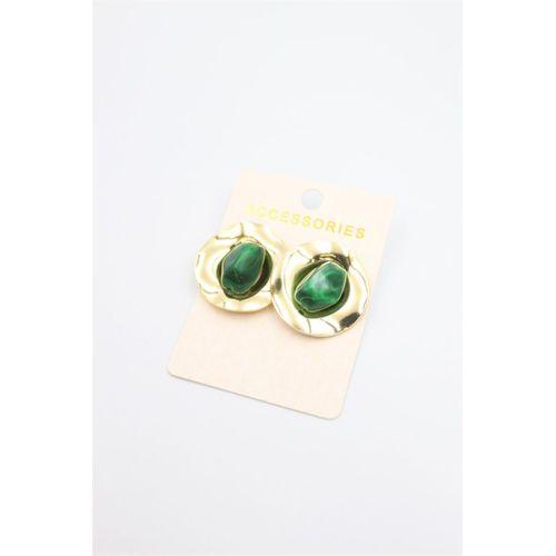 Taşlı Metal Küpe - Yeşil