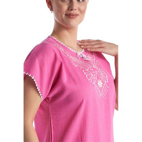 Kısa Kol Pembe Şile Bezi Yazlık Bluz