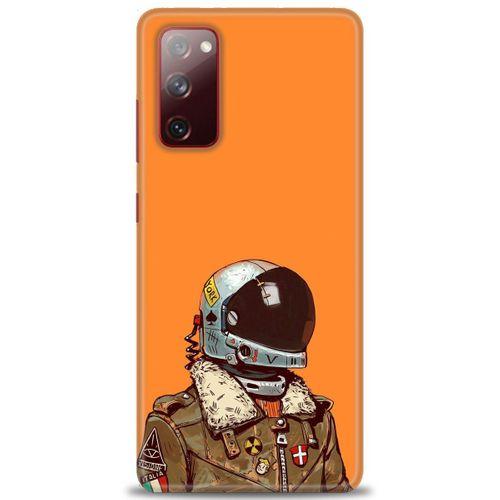 Samsung Galaxy S20 FE Kılıf HD Baskılı Kılıf - Turuncu Astronot + Tam Ekran Koruyucu