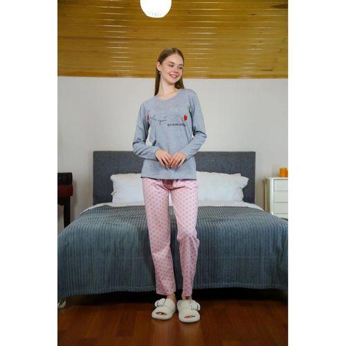Kadın Penye Uzun Kol Pijama Takım Gri