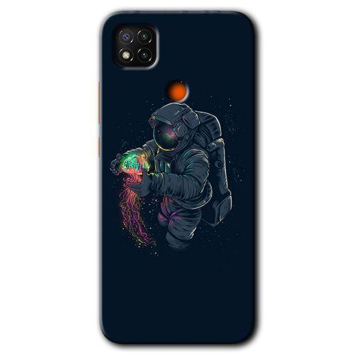 Xiaomi Redmi 9c Kılıf Baskılı Kapak - Astronot Kıyafeti + 5D Tam Kaplayan Cam