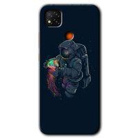 Xiaomi Redmi 9c Kılıf Baskılı Kapak - Astronot Kıyafeti + 5D Tam Kaplayan Cam