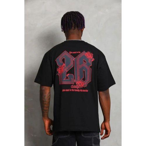 Erkek Baskılı Tişort Kısa Kol Bisiklet Yaka Ovarsize T-Shirt - Siyah