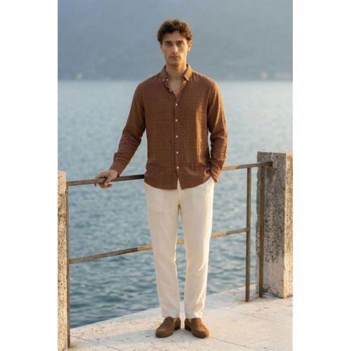 Bien Pamuk Keten Erkek Gömlek - Kahve