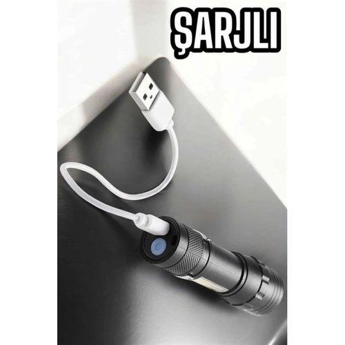 Şarjlı Metal Zoomlu El Feneri Işıldak Led Işık Taşınabilir El Lambası