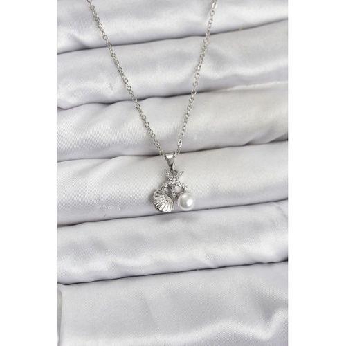 316L Çelik Zincir Gümüş Renk Deniz Kabuğu ve Deniz Yıldızı Model Zirkon Taşlı Kadın Kolye