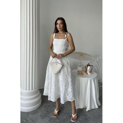 Beyaz Arkası Korse Detaylı Uzun Elbise