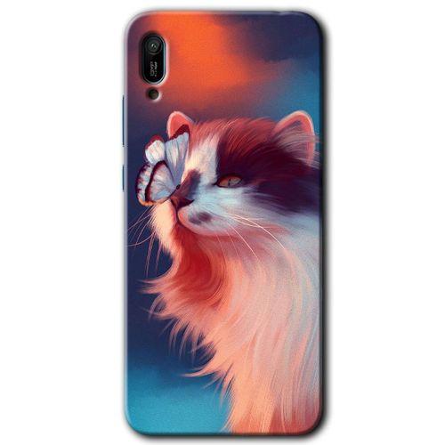 Huawei Y6 2019 Kılıf HD Desen Baskılı Arka Kapak - Cat Butterfly