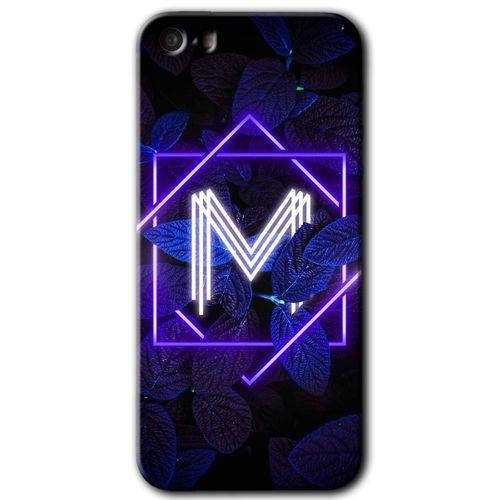 iPhone 5 HD Baskılı Kılıf + 9D Tam Ekran Koruyucu - Dark Neon Yaprak M Harfi