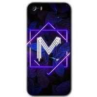 iPhone 5 HD Baskılı Kılıf + 9D Tam Ekran Koruyucu - Dark Neon Yaprak M Harfi