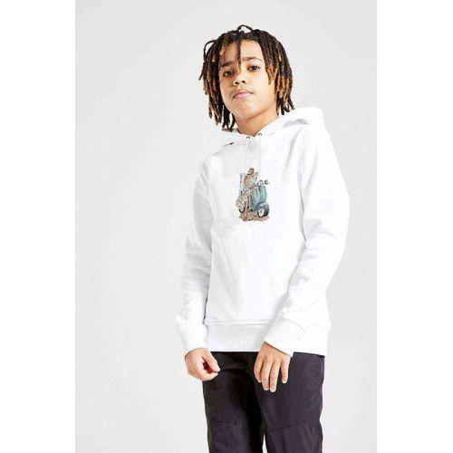 Vespa Baskılı Unisex Çocuk Kapüşonlu Beyaz Sweatshirt