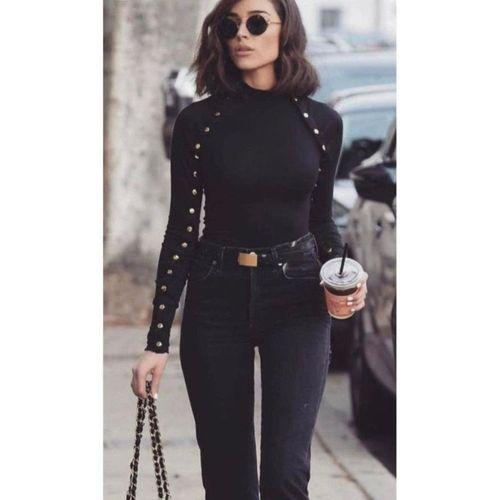 Kadın Bisiklet Yaka Kolları çıtçıtlı Kaşkorse Kumaş Bluz