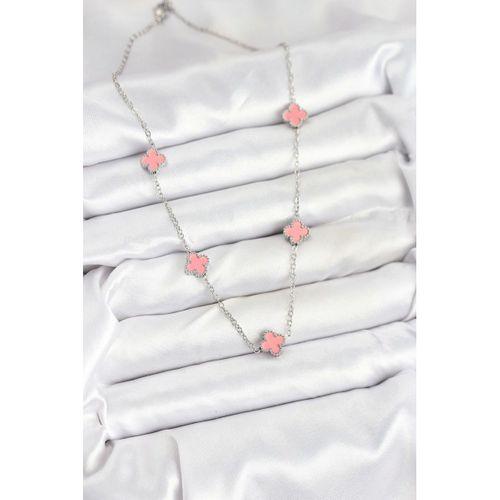 316L Çelik Zincir Gümüş Renk Pembe Baby Boy Yonca Kadın Kolye