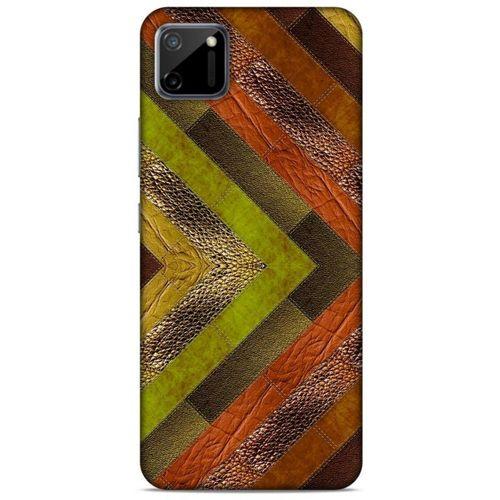 Oppo Realme C11 Kılıf Patchwork (10) Full Koruma Kılıfı Yeşil Turuncu