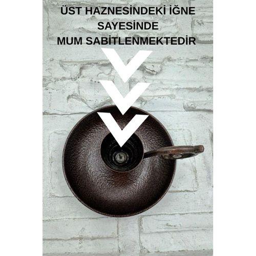 Metal Nostalji Mumluk & El Şamdanı Kendinden Iğneli Mum Hediyeli Acı Kahve Oksit Kulp Turna2623-3
