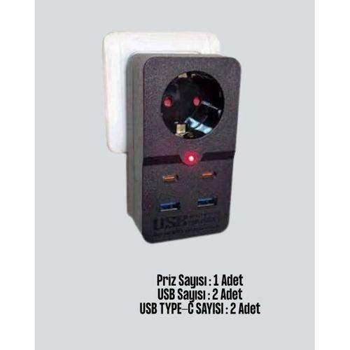Akıllı Akım Dengelemeli Priz 2500w 4 Usb Type C Çıkışlı