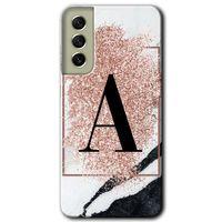 Galaxy S21 FE Kılıf HD Desen Baskılı Arka Kapak - Pembe Mermer Desenli A Harfi