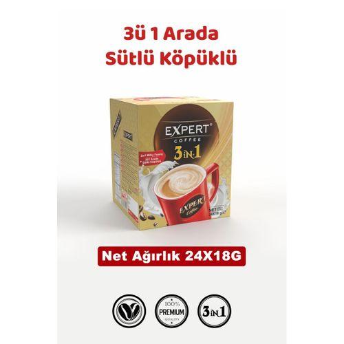 3’ü 1 Arada Sütlü Hazır Kahve 24’lü 18g – Yumuşak İçim, Dengeli Tat, Tek Porsiyon