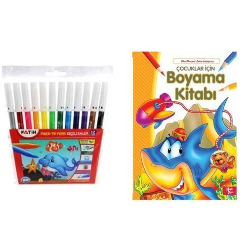 Fatih Keçeli Kalem 12li ve Farklı Boyama Kitabı 1 er adet 2 li set